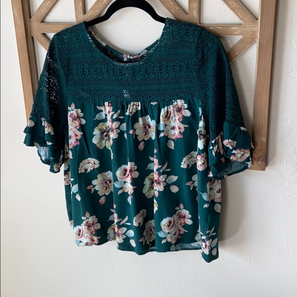 Lace and floral peasant top